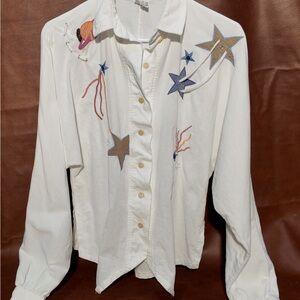 Embroidered Star Design Women's Blouse - White